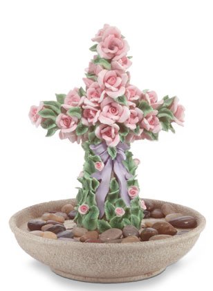 Rose-Covered Cross Water Fountain