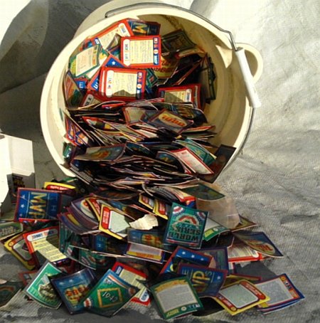Bucket of Baseball card extras
