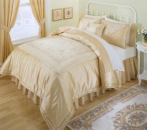 LUXURY Gold 7pc Complete Comforter Set Ensemble Queen