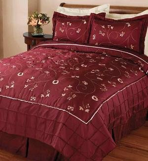 Burgundy Red Handmade Embroidered Quilt and Shams Set King