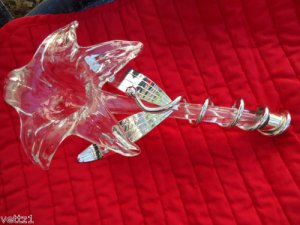Glass flower bud vase silver tone accents