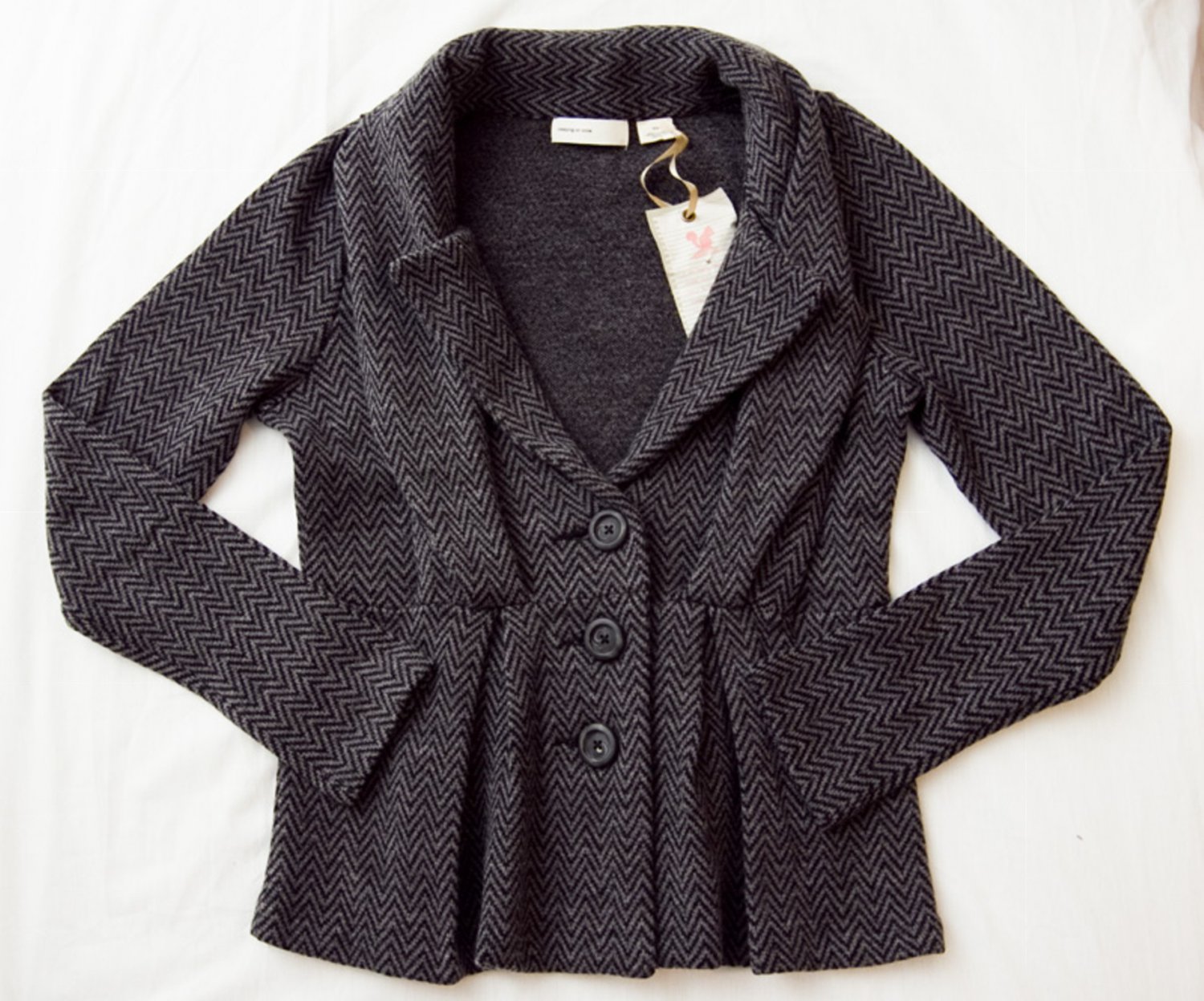 M Anthropologie Herringbone Sweater Jacket Wool Sleeping on Snow Gray 6