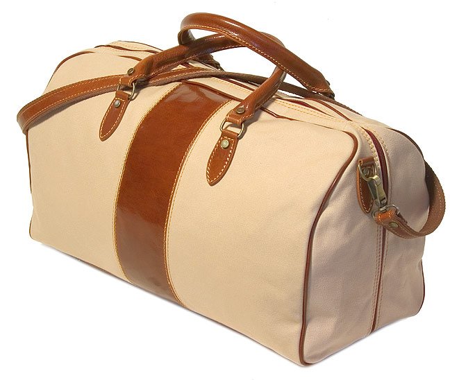 Floto Venezia Duffle in Linen Canvas with Vecchio Brown
