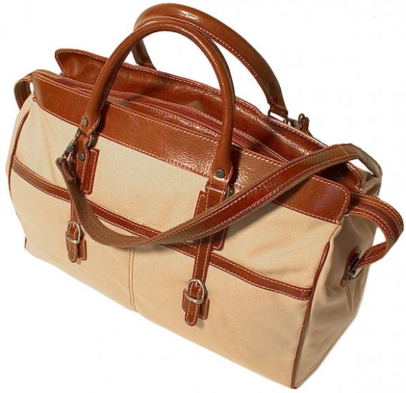 Floto Casiana Canvas Tote with Vecchio Brown Leather Trim