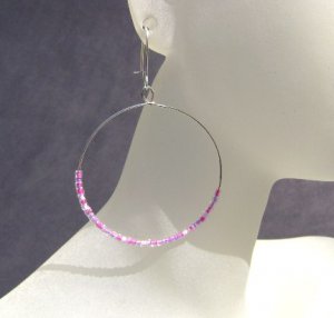 Pink seed bead hooped earrings
