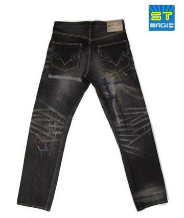 HED309 Washed Selvedge Denim with Colored Paint Dots