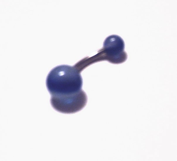 #20 White & Blue Stripe Belly Ring with Glitter