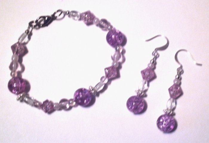 Purple Crackle Bracelet & Earring Set