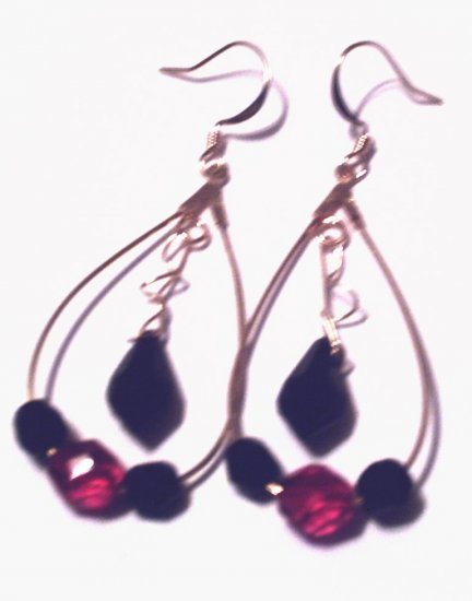 Red/Black Curled Dangle Hoops