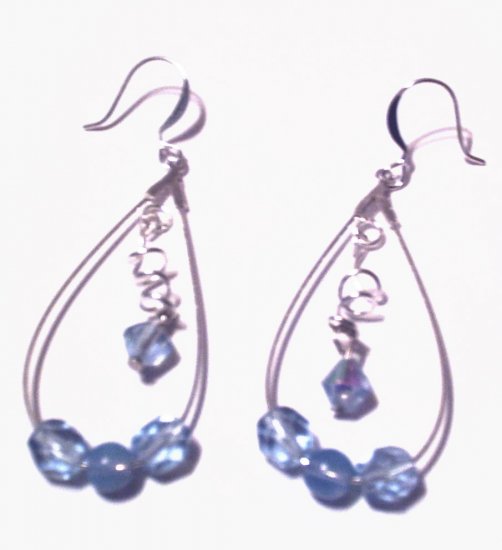 Light Sapphire Curled Dangle Hoops