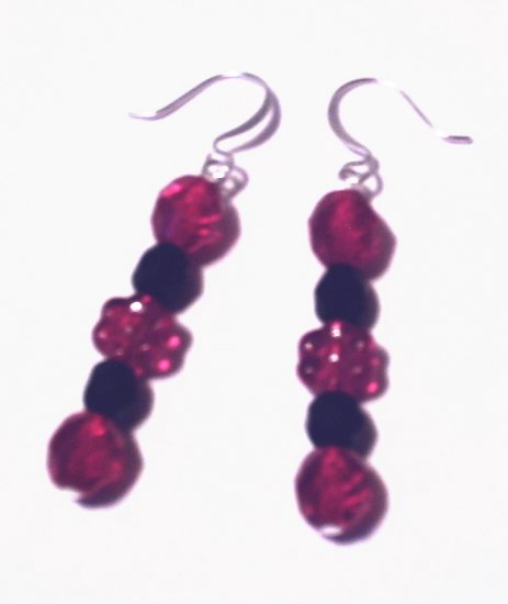 Black and Ruby Flower Earrings