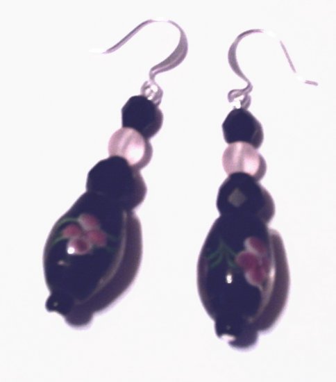 Black & Pink Floral Earrings