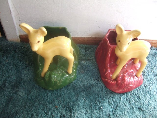 Pair of Shawnee Deer Figurines/Planters #624