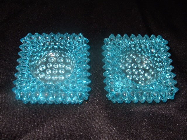 2 Hobnail Fenton Ashtrays Light Blue 2.75 Inches Square