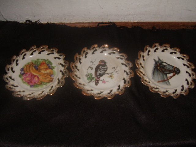 3 Japanese Import Hanging Wall Plates With Gold Trim