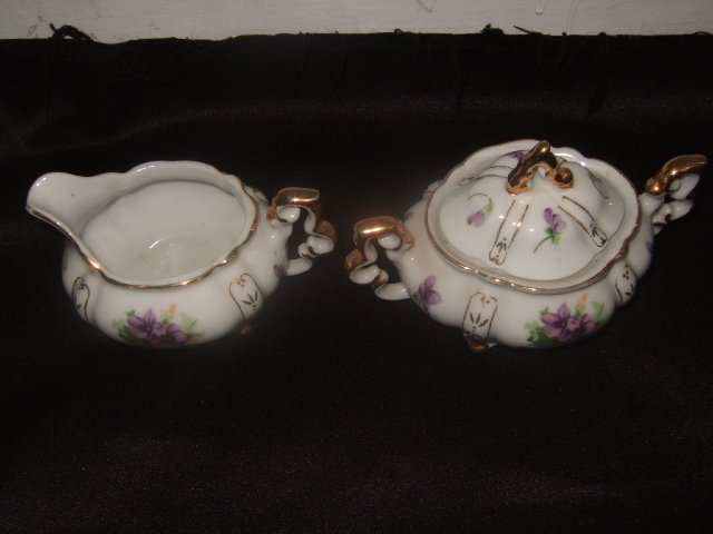 Sweet Violet Gold Trimmed And Numbered Cream And Sugar Set