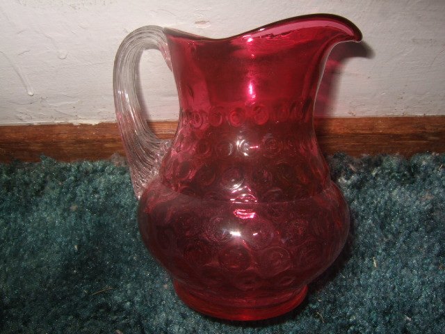 Small Glass Cranberry Pitcher Possibly Fenton 4.5 Inches Tall