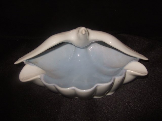 West German Bavarian Seagull Ashtray White/Light Blue