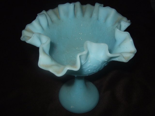 Powder Blue Fenton? Milk Glass Upright Candy Dish
