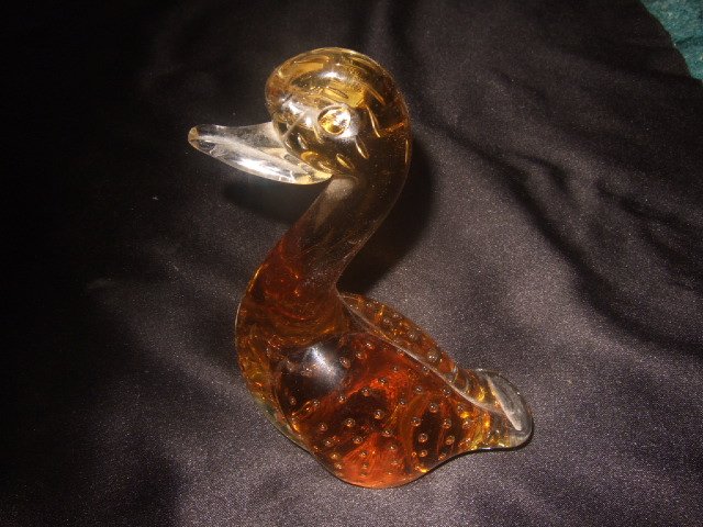 Amber Murano Glass Bird 6.5 Inches Tall