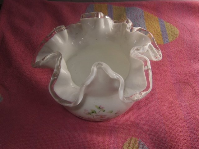 Handpainted Signed Fenton Ribbed Bowl 4 Inches Tall