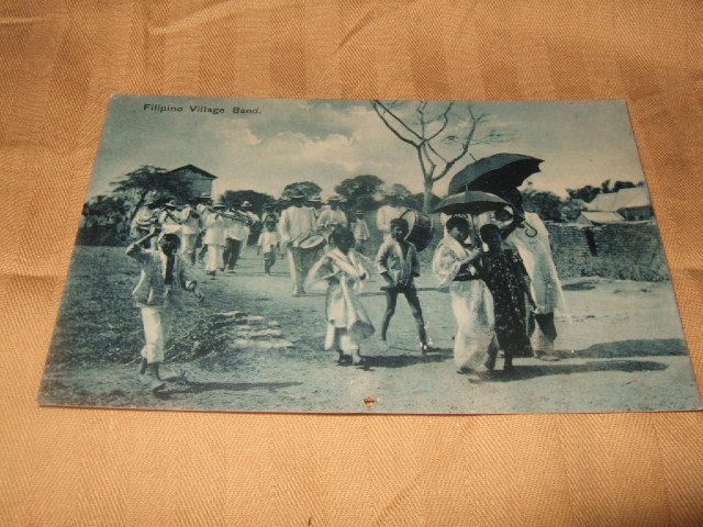 Filipino Band Village Scene German Postcard 1910's-20's
