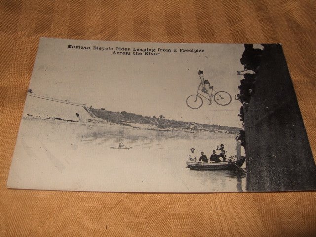 Mexican Bicycle Rider Leaping Black And White 1920's? Postcard