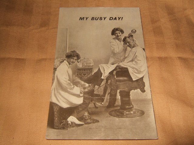 My Busy Day 1910's Black And White Postcard