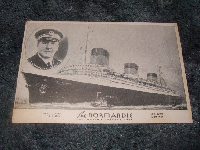 The Normandie World's Largest Ship Black And White Postcard 1910's