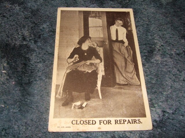 Closed For Repairs 1910's Black And White Postcard