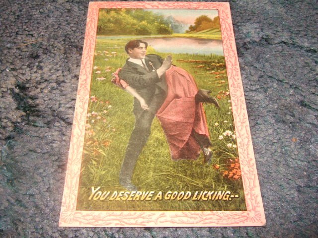 You Deserve A Good Licking 1910's Postcard