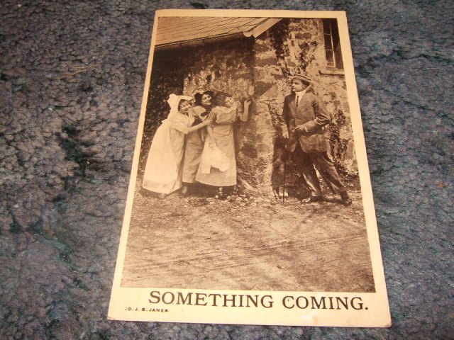 Something Coming 1910's Postcard
