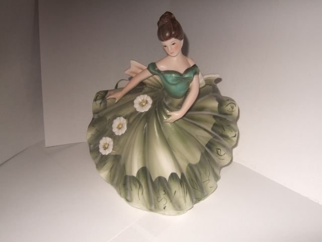 Huge Green Lefton Girl Planter #535B 8 Inches Tall