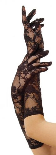 Black Stretch Lace Elbow Length Gloves