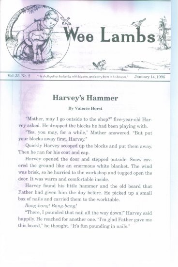 Wee Lambs Volume 33 No. 2 January 14 1996 ~ Rod and Staff Publishers ~ Back Issue Leaflet