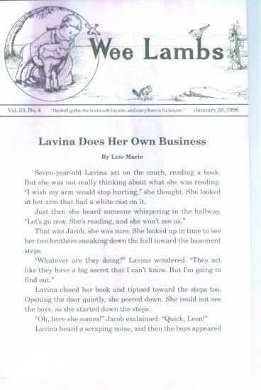 Wee Lambs Volume 33 No. 4 January 28 1996 ~ Rod and Staff Publishers ~ Back Issue Leaflet
