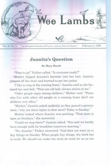 Wee Lambs Volume 33 No. 5 February 4 1996 ~ Rod and Staff Publishers ~ Back Issue Leaflet
