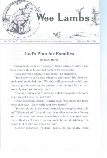 Wee Lambs Volume 33 No. 7 February 18 1996 ~ Rod and Staff Publishers ~ Back Issue Leaflet
