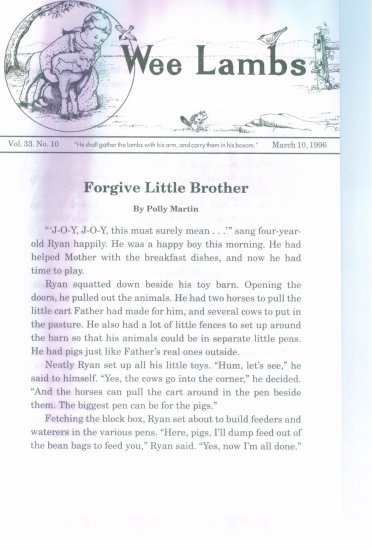 Wee Lambs Volume 33 No. 10 March 10 1996 ~ Rod and Staff Publishers ~ Back Issue Leaflet