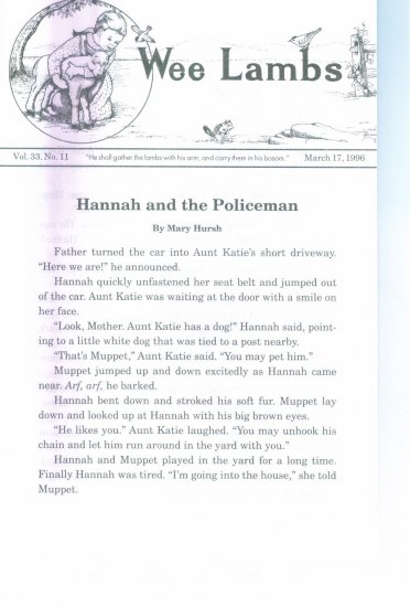 Wee Lambs Volume 33 No. 11 March 17 1996 ~ Rod and Staff Publishers ~ Back Issue Leaflet
