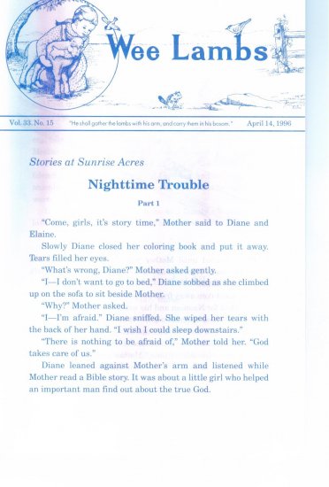 Wee Lambs Volume 33 No. 15 April 14 1996 Rod and Staff Publishers Back Issue Leaflet