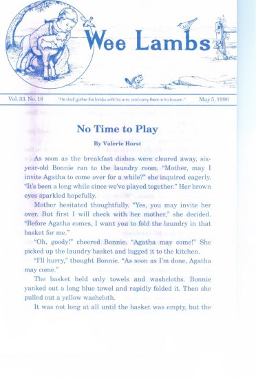 Wee Lambs Volume 33 No. 18 May 5 1996 ~ Rod and Staff Publishers ~ Back Issue Leaflet
