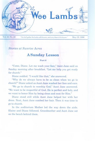 Wee Lambs Volume 33 No. 20 May 19 1996 ~ Rod and Staff Publishers ~ Back Issue Leaflet