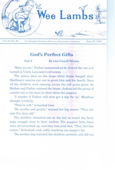 Wee Lambs Volume 33 No. 26 June 30 1996 ~ Rod and Staff Publishers ~ Back Issue Leaflet