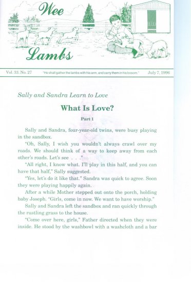 Wee Lambs Volume 33 No. 27 July 7 1996 ~ Rod and Staff Publishers ~ Back Issue Leaflet