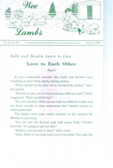 Wee Lambs Volume 33 No. 29 July 21 1996 ~ Rod and Staff Publishers ~ Back Issue Leaflet