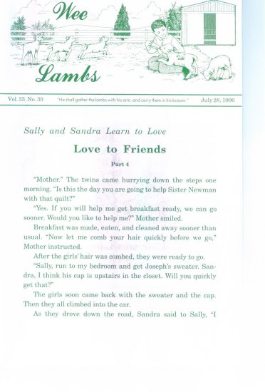 Wee Lambs Volume 33 No. 30 July 28 1996 ~ Rod and Staff Publishers ~ Back Issue Leaflet