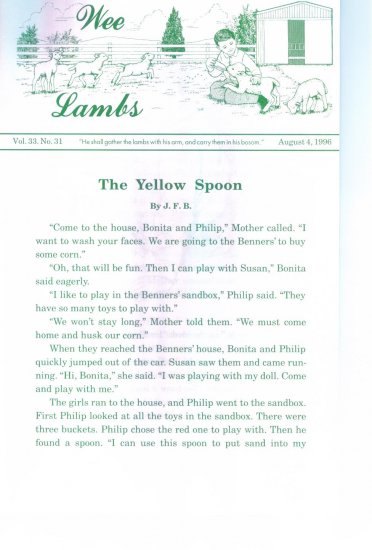 Wee Lambs Volume 33 No. 31 August 4 1996 ~ Rod and Staff Publishers ~ Back Issue Leaflet