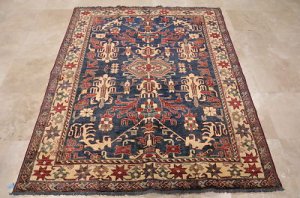 5x7 AREA RUG WOOL HAND KNOTTED TRIBAL KAZAK BLUE IVORY