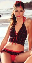 0644SM-61019/M: Polka Dot Tankini with Ruffle Trim Bottom. Medium
